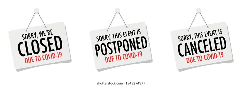 Closed, postponed and canceled door sign