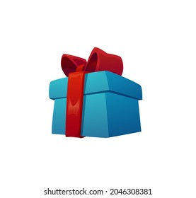 Closed present gift box with holiday wrapping and ribbon bow on white background. Vector EPS10