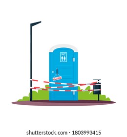 Closed public toilet semi flat RGB color vector illustration. Unisex portable, mobile water closets. Public convenience service closure. Isolated cartoon object on white background