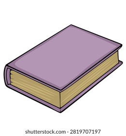Closed purple book isolated vector illustration, thick vintage hardback novel with yellow pages
