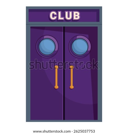 Closed purple double doors with round windows and golden handles inviting visitors to enter the nightclub