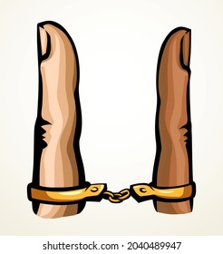 Closed put 2 dating slave life legal fetter manacle force civil divorce catch hold care arm. Line male female forever slavery order arrest victim jail icon sign idea cartoon draw comic vector graphic