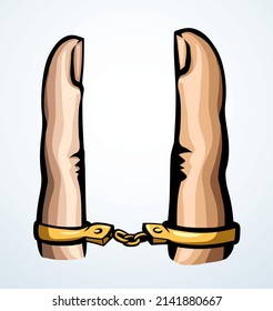Closed put 2 dating slave life legal fetter manacle force civil divorce catch hold care arm. Line male female forever slavery order arrest victim jail icon sign idea cartoon draw comic vector graphic
