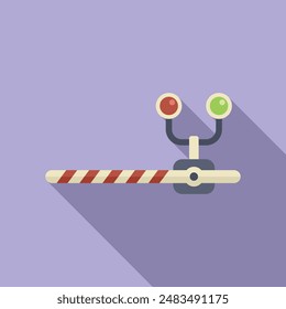 Closed railway crossing barrier with lights icon flat vector. Warm pass. Station traffic