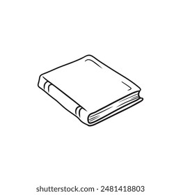 Closed realistic book, notebook, diary in black isolated on white background. Hand drawn vector sketch illustration in doodle engraved vintage line art style. Concept of library, studying, school