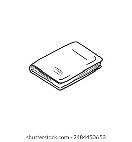 Closed realistic book, notebook, diary in black isolated on white background. Hand drawn vector sketch illustration in doodle engraved vintage line art style. Concept of library, studying, school.