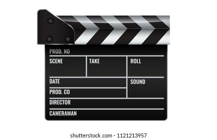 Closed realistic Cinema or film clapper. Illustrated vector.