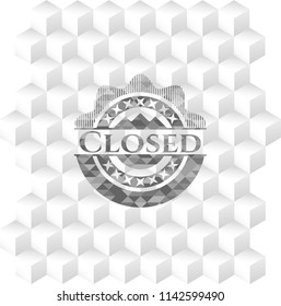 Closed realistic grey emblem with cube white background
