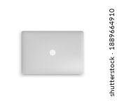Closed realistic laptop top view, portable computer isolated on white background.
