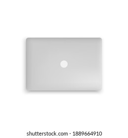 Closed Realistic Laptop Top View, Portable Computer Isolated On White Background.