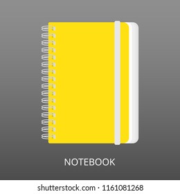 Closed realistic notebook on grey background. Flat icon, vector illustration of a spiral notepad. For school, work, office of education