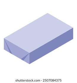 Closed rectangular cardboard box mockup lying down, presented in an isometric view