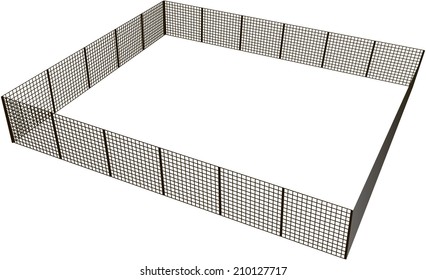 Closed rectangular fence of mesh sections. Vector illustration.