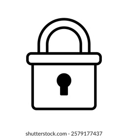 Closed, rectangular padlock with a keyhole and shackle, isolated on a white background. Vector illustration.