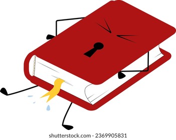 Closed red book with inaccessible information. Textbook cartoon character. Vector illustration EPS10