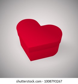 Closed red box in the shape of a heart. Realistic vector illustration