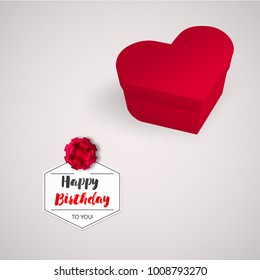 Closed red box in the shape of a heart. Birthday gift. Realistic vector illustration