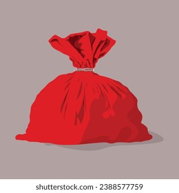 closed red Christmas present bag. vector illustration.