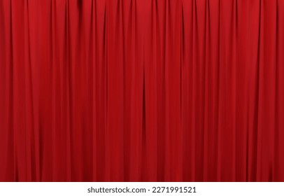 The closed red curtain in the theatre background. Theatrical drapes. Red curtains on a theatre stage. 3D Vector illustration.