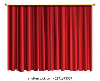 Closed red curtains. Realistic scene drapes mockup