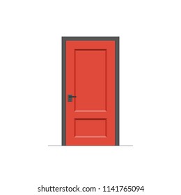 Closed red door. Vector illustration in flat style isolated on white background