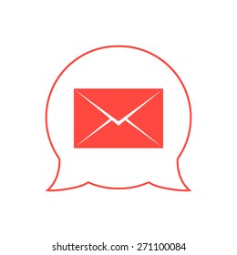 closed red envelope in double speech bubble. concept of mailing, messaging, online communicate, newsletter, marketing, chatting, conversation. flat style modern logotype design vector illustration