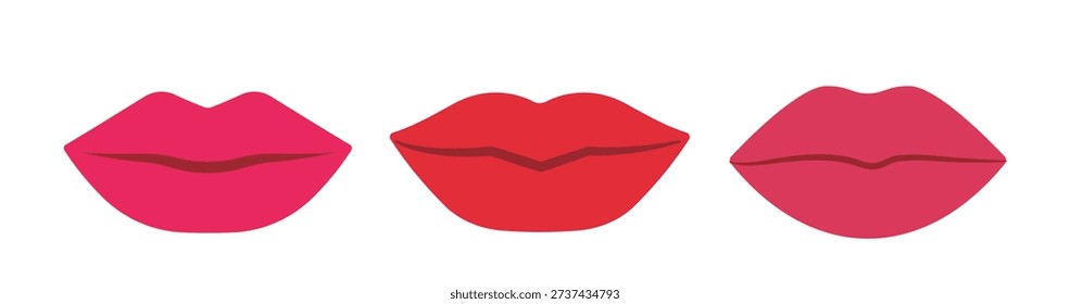 Closed red lips flat vector illustration set.
Plump red lips. 
Woman's lips clipart.
Sexy red female lips.
valentine's day element.
White background.