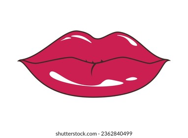 Geschlossene rote Lippen eines Mädchens. Vektorgrafik von sexy Frauenlippen. Einzeln auf Weiß.