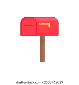 Closed red mailbox without letters in cartoon style on a white isolated background. Classic letter box. Old mail symbol