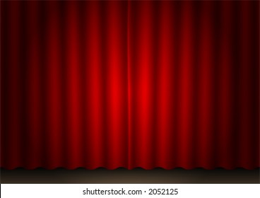 Closed red movie curtain with spot light effect