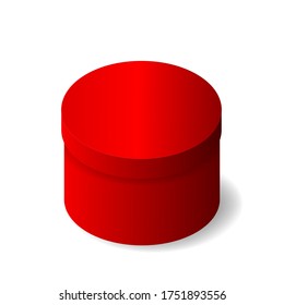 Caja redonda roja cerrada con sombras. Ilustración vectorial en un fondo aislado blanco.