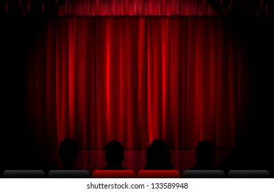 Closed red stage curtain illustration