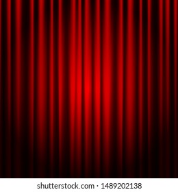 Closed red theater curtain. Background for banner or poster. Vector illustration