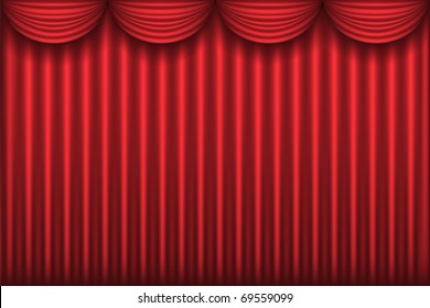 Closed Red Theater Curtain, Background, Vector Illustration