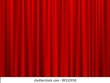 Closed red theater curtain, silk background, vector illustration