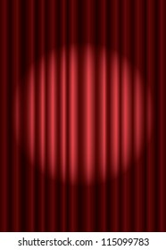 Closed red theater curtain with spotlight in the center, EPS10