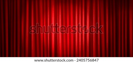 Closed red theater stage curtain with round spotlight. Realistic vector background of opera show or movie ceremony drapery on scene. Cinema or announcement concept with waved fabric with light.