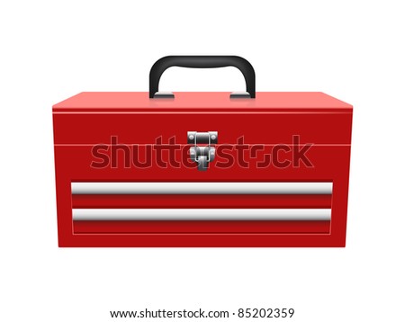 closed red toolbox isolated on white background