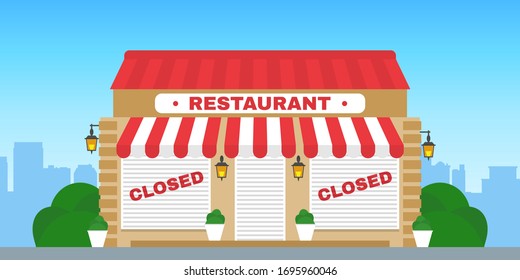 closed restaurant building exterior roller shutters vector illustration