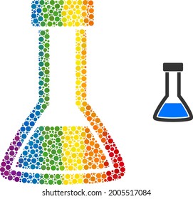 Closed retort collage icon of round dots in various sizes and rainbow colored shades. A dotted LGBT-colored closed retort for lesbians, gays, bisexuals, and transgenders.
