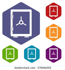 Closed safe icons set rhombus in different colors isolated on white background