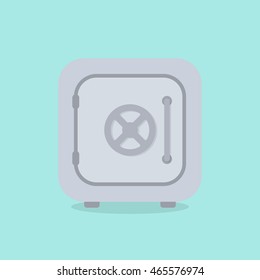 Closed safe isolated on background. Bank safe closeup. Safe with money.  Safe vector flat icon