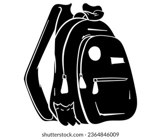 Closed school backpack silhouette vector illustration. Isolated on white background