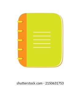 closed school notebook in cartoon style, diary or notebook on rings isolated on white background, color vector illustration