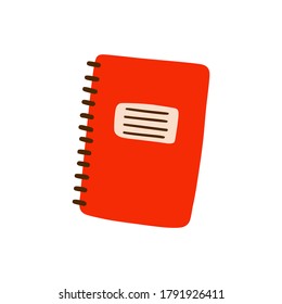 Closed school notebook in Doodle style. Diary, notebook on rings. a book for notes. A simple drawing is drawn by hand. Isolated on a white background. Color vector illustration