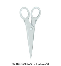 Closed scissors cartoon clipart. Vector flat silver shears. Isolated hand drawn illustration of paper cutters. Simple template for print and web design on white background.