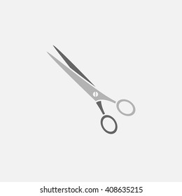 closed scissors haircut colored flat icon on white background