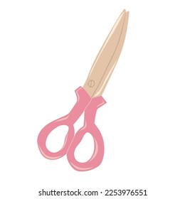 Closed scissors with pink handle isolated on a white background. Female hobby. Hand drawn vector illustration of knitting supplies, hobby items, leisure time concept