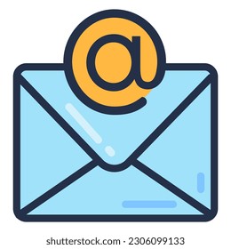 Closed sealed paper envelope with email symbol. Receiving, sending electronic messages in office. Business correspondence of employees. Simple cartoon outline vector isolated on white background