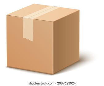 Closed shipping box. Cargo parcel. Cardboard package mockup